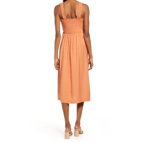 New NSR smocked orange midi ruffled straps sun dress size small - Picture 6 of 12